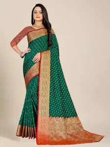 MS RETAIL Turquoise Blue & Red Woven Design Zari Silk Blend Banarasi Saree