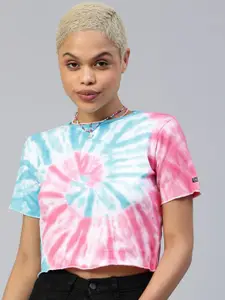 JUNEBERRY Pink & Green Tie and Dye Crop Top