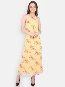 MARC LOUIS Yellow Floral Chiffon Maxi Dress