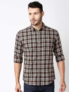 Pepe Jeans Men Olive Green Tartan Checks Casual Shirt