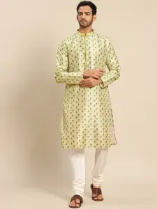 KISAH Men Yellow Floral Printed Kurta with Pyjama set