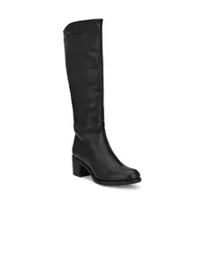 Delize Women Black Solid Leather Winter Boots