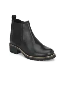 Delize Women Black Solid Leather Chelsea Boots