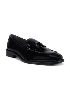 ROSSO BRUNELLO Men Black Solid Slip-on Formal Shoes