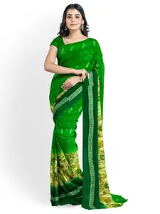SAADHVI Green & Beige Floral Pure Georgette Dharmavaram Saree