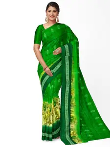 Florence Green & White Floral Pure Georgette Fusion Dharmavaram Saree