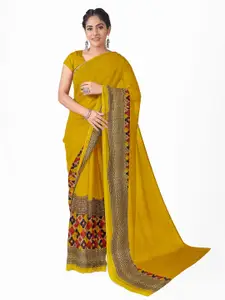 Florence Yellow & Red Ethnic Motifs Pure Georgette Fusion Dharmavaram Saree