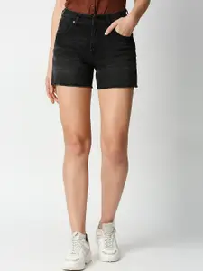 Pepe Jeans Women Black High-Rise Denim Shorts