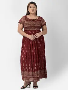 VELDRESS Women Plus Size Red Printed Maxi Dress
