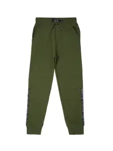 Pepe Jeans Boys Green Solid Cotton Regular-Fit Jogger