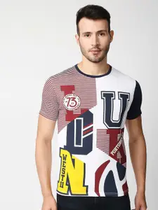 Pepe Jeans Men Navy Blue Printed Slim Fit T-shirt