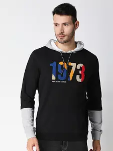 Pepe Jeans Men Black Printed Hooded Sweatshirt