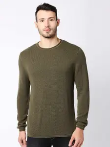Pepe Jeans Men Olive Green Solid Pullover
