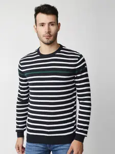 Pepe Jeans Men Blue Striped Pullover