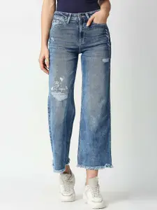 Pepe Jeans Women Blue Relaxed Fit High-Rise Mildly Distressed Heavy Fade Jeans