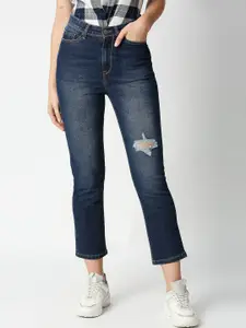 Pepe Jeans Women Blue Straight Fit High-Rise Low Distress Light Fade Jeans