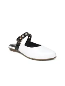 VALIOSAA Women White Solid Synthetic Ballerinas with Buckles Flats
