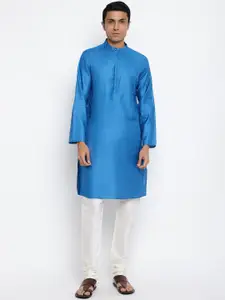 Fabindia Men Blue Silk Solid Kurta