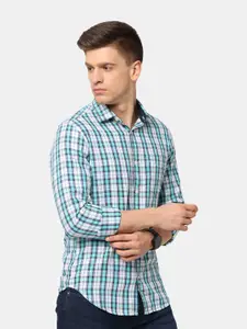 NIRVAAN Men Blue Classic Slim Fit Tartan Checked Casual Shirt