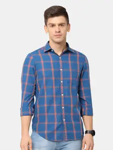 NIRVAAN Men Blue Classic Slim Fit Checked Casual Shirt