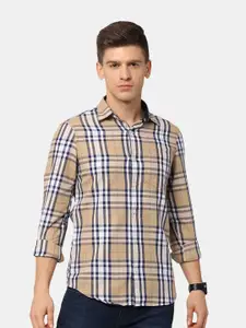 NIRVAAN Men Beige Classic Slim Fit Tartan Checked Cotton Casual Shirt