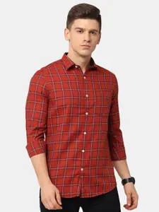 NIRVAAN Men Maroon Classic Slim Fit Checked Casual Shirt