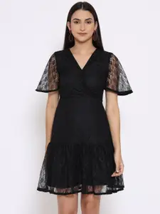 MARC LOUIS Women Black Net wrap Dress