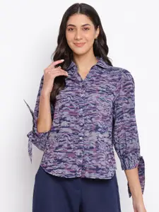 Fabindia Women Purple Print Shirt Style Pure Cotton Top