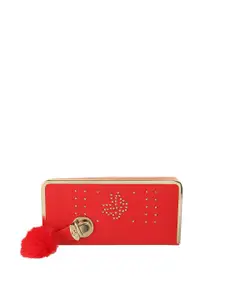 WALKWAY by Metro Women Red & Gold-Toned Embellished Zip Around Wallet