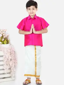 BownBee Boys Pink & White Shirt with Dhoti Pants