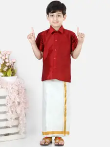 BownBee Boys Red & White Shirt with Dhoti Pants