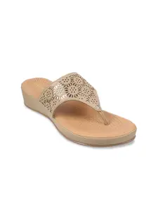 Metro Women Beige Embellished Open Toe Flats with Laser Cuts