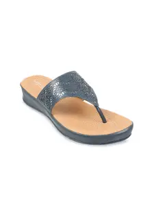 Metro Women Blue Embellished Open Toe Flats with Laser Cuts