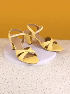 Mochi Yellow Colourblocked Block Sandals