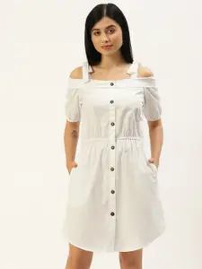 BRINNS Off White Off-Shoulder A-Line Mini Dress