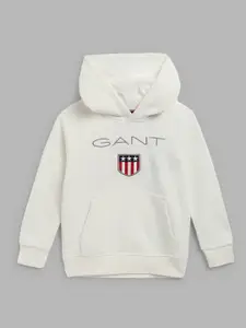 GANT Boys Off White Embroidered Hooded Cotton Sweatshirt