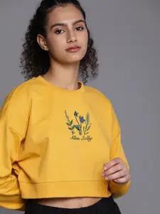 Allen Solly Woman Allen Solly Women Yellow Floral Embroidered Pure Cotton Crop Sweatshirt