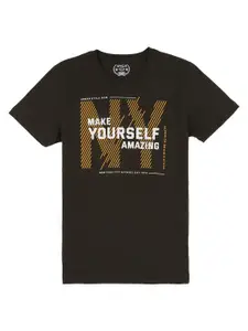 DYCA Boys Olive Green Typography Printed T-shirt