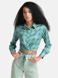 Kazo Women Green Printed Casual Shirt