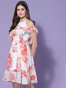 KASSUALLY White Floral Georgette Dress