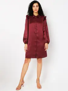Vero Moda Maroon Satin Shirt Dress