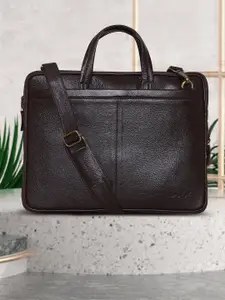 OLIVE MIST Unisex Brown Leather Laptop Bag