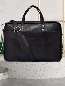 OLIVE MIST Unisex Black & Gold-Toned Leather Laptop Bag
