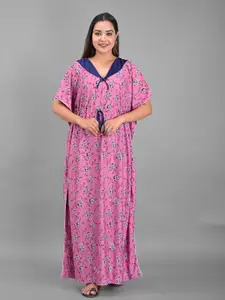 Apratim Pink Printed Kaftan Maxi Nightdress