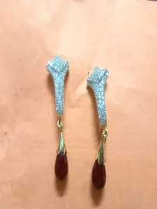 Runjhun Women Gold Plated & Maroon Contemporary Drop Earrings