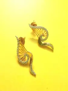 Runjhun Women Gold-Toned & White Contemporary Studs Earrings