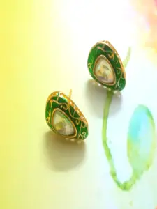 Runjhun Gold Plated Green Stone Traditional Designer Earrings