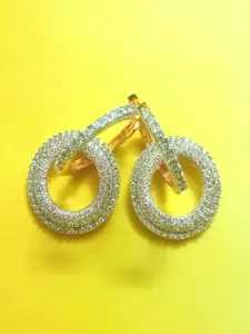 Runjhun Silver-Toned CZ Studded Gold Plated Contemporary Studs Earrings