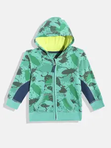 mothercare Boys Green Printed Cotton Hooded Sweatshirt