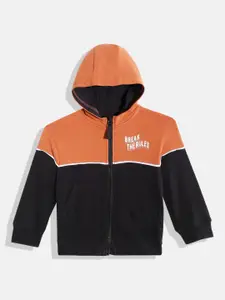 mothercare Boys Black & Orange Colourblocked Cotton Hooded Sweatshirt